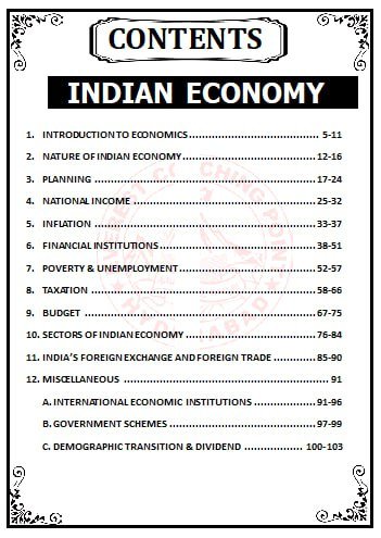 Indian Economy Book Index Page