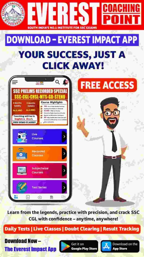 Mobile-friendly image showing Everest Coaching Point’s courses and coaching programs for SSC aspirants