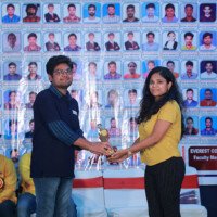 Testimonial event – faculty mam honoring achievement Faculty mam giving award – testimonials at Hyderabad best coaching